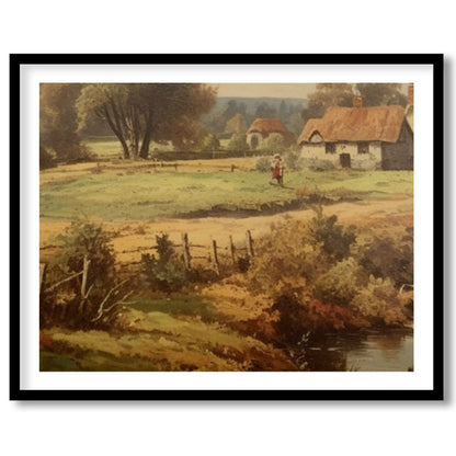 Step into a serene rural landscape with this enchanting artwork capturing the tranquility of the for interior