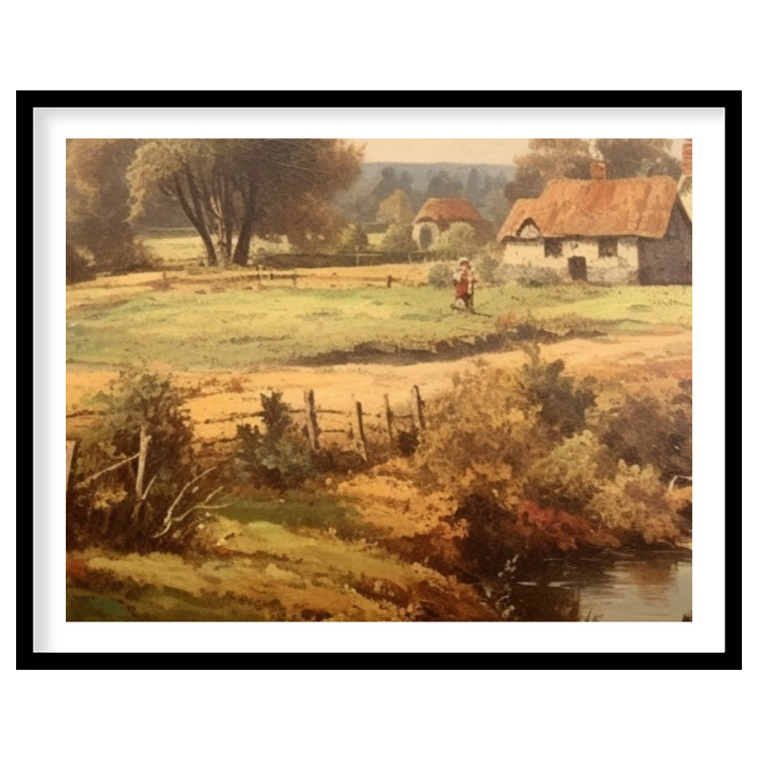 Step into a serene rural landscape with this enchanting artwork capturing the tranquility of the for interior