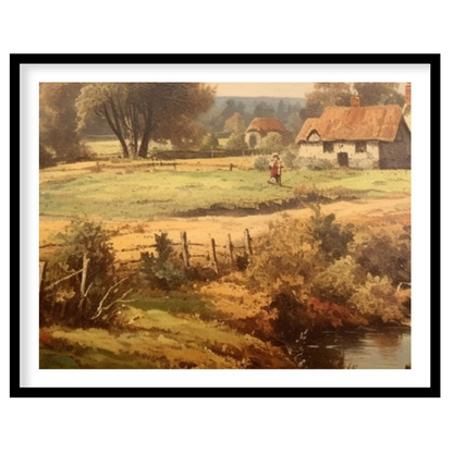 Step into a serene rural landscape with this enchanting artwork capturing the tranquility of the for interior