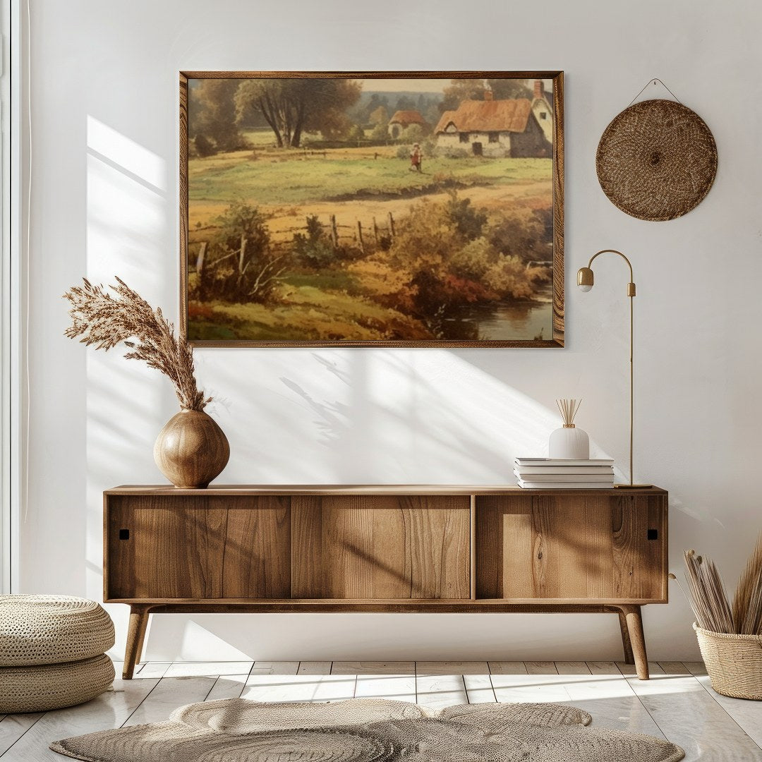Step into a serene rural landscape with this enchanting artwork capturing the tranquility of the for Sitting Area
