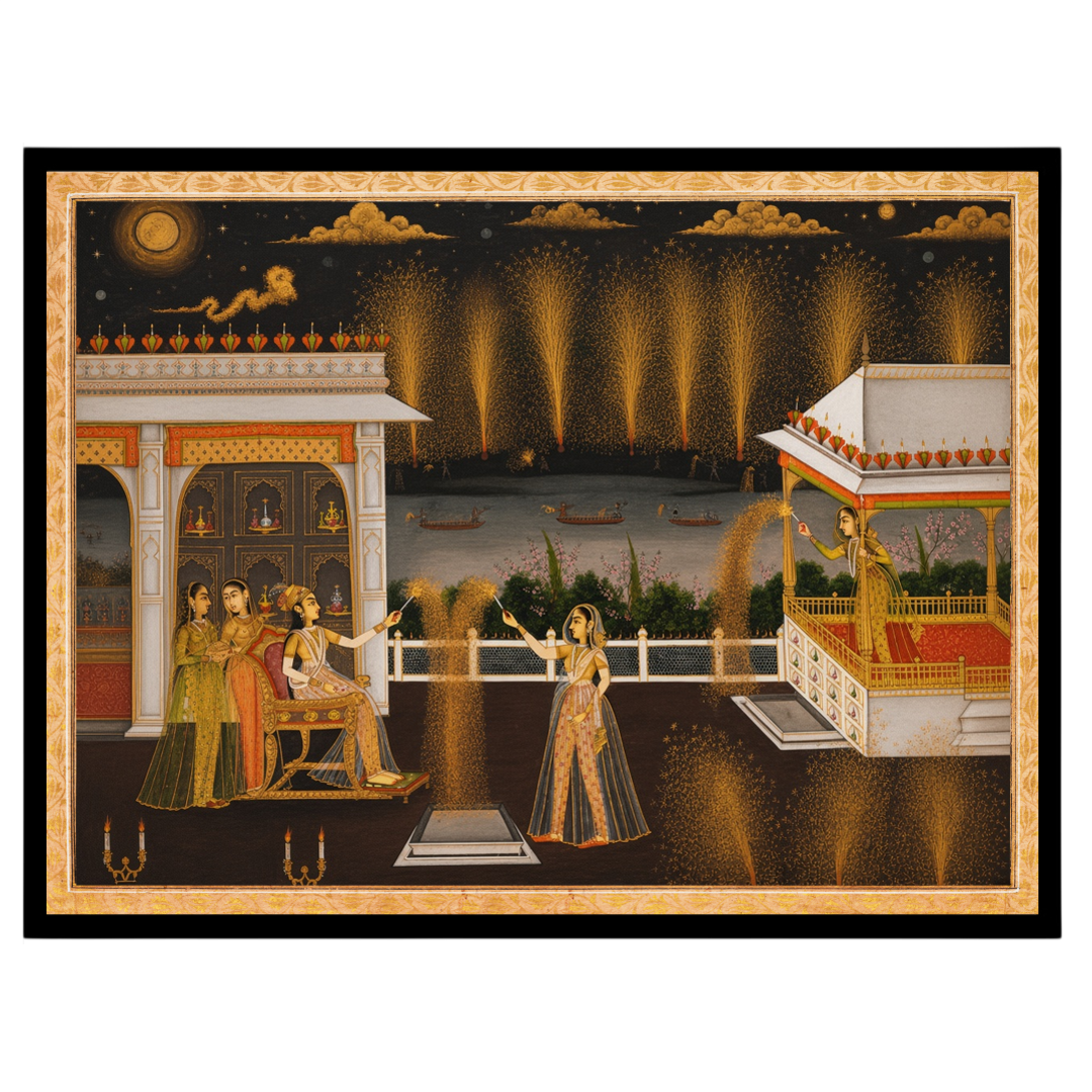 Exquisitely capturing the vibrant spirit of celebration, this Indian Miniature artwork showcases for bedroom