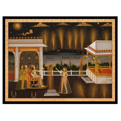 Exquisitely capturing the vibrant spirit of celebration, this Indian Miniature artwork showcases for bedroom