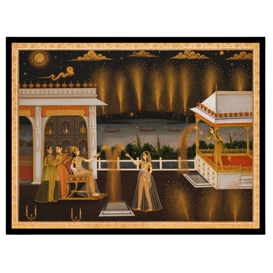 Exquisitely capturing the vibrant spirit of celebration, this Indian Miniature artwork showcases for bedroom