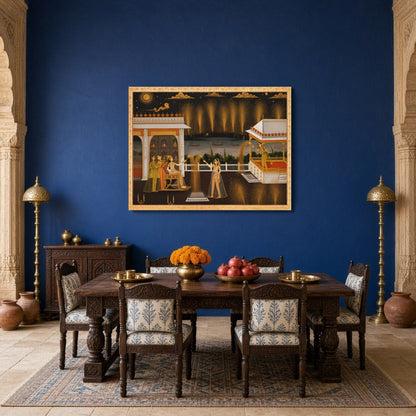 Exquisitely capturing the vibrant spirit of celebration, this Indian Miniature artwork showcases for Dining