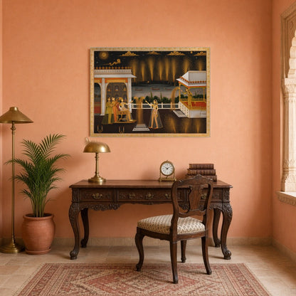 Exquisitely capturing the vibrant spirit of celebration, this Indian Miniature artwork showcases for Study