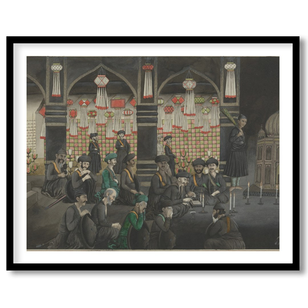 Step back in time with this intricate artwork depicting a vibrant gathering within an ornate for home