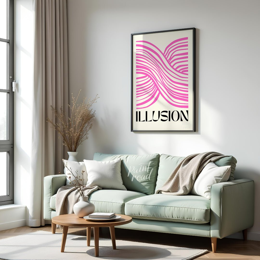 This contemporary graphic design titled “Illusion” by Mister Flanagan Design is a captivating optic… for living room