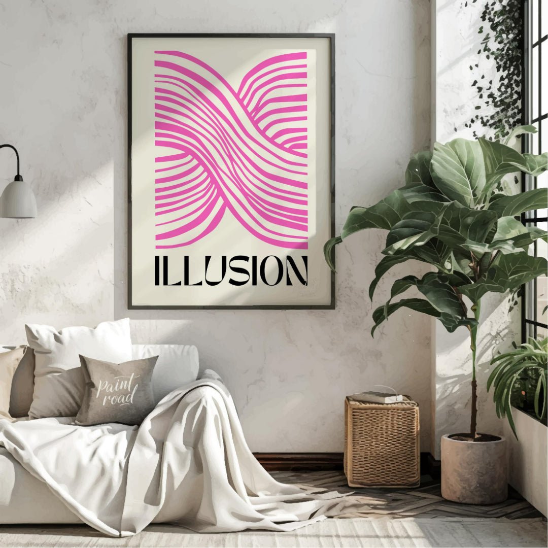 This contemporary graphic design titled “Illusion” by Mister Flanagan Design is a captivating optic… for living room