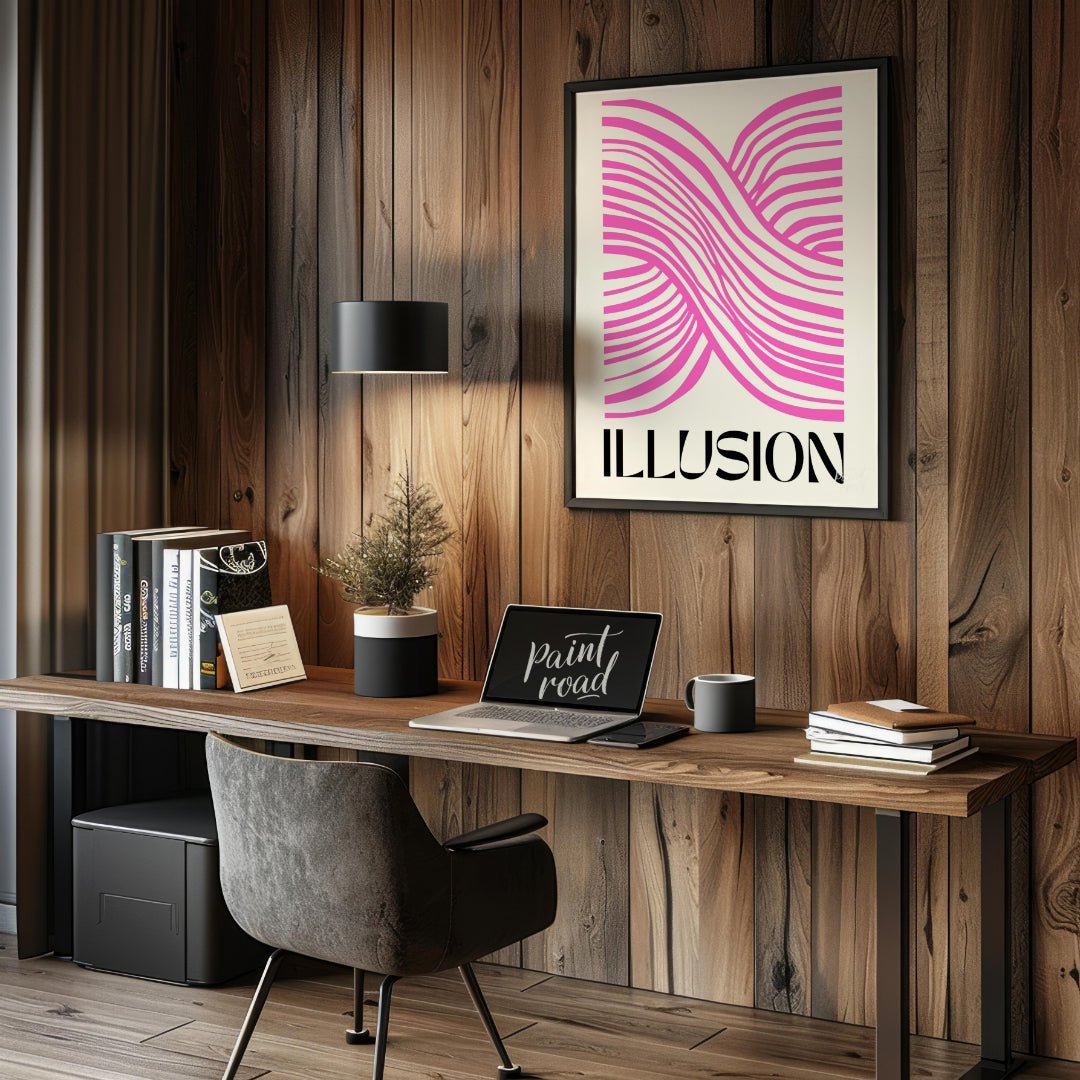 This contemporary graphic design titled “Illusion” by Mister Flanagan Design is a captivating optic… for office