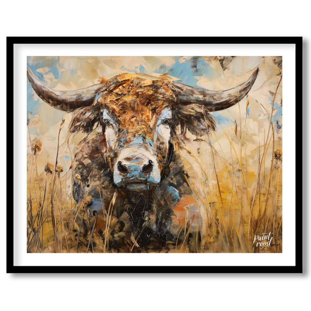 This powerful and expressive oil painting features a majestic bull, depicted with a striking impast… for sweet-home