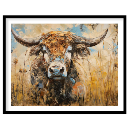 This powerful and expressive oil painting features a majestic bull, depicted with a striking impast… for sweet-home