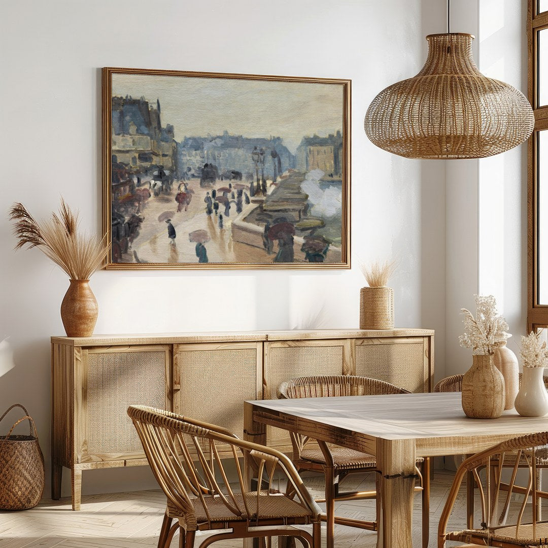 Capture the essence of urban life with this enchanting impressionist cityscape. The subtle play of for Dining