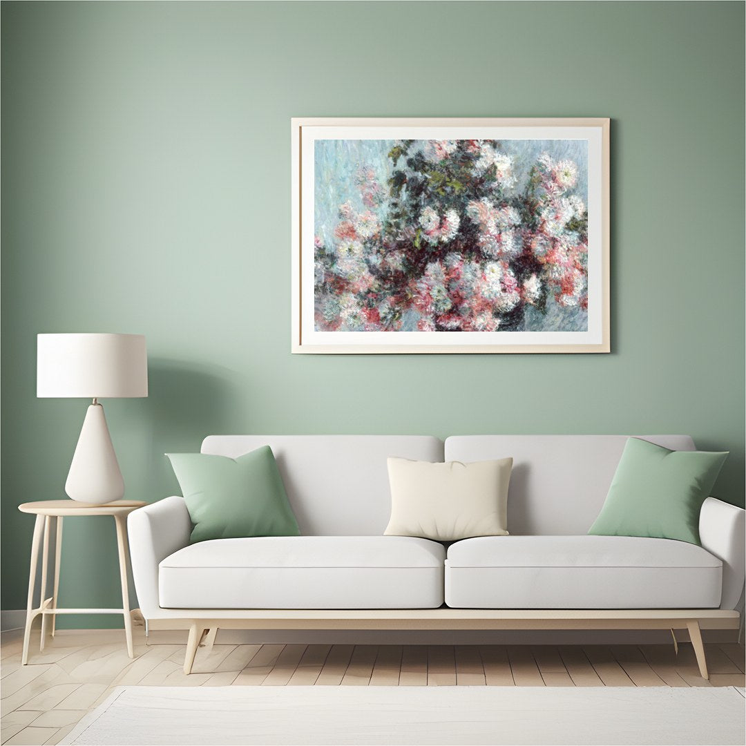 This captivating artwork beautifully encapsulates the delicate interplay of soft blossoms against a for Hall