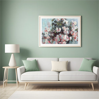 This captivating artwork beautifully encapsulates the delicate interplay of soft blossoms against a for Hall