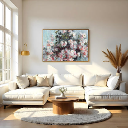 This captivating artwork beautifully encapsulates the delicate interplay of soft blossoms against a for Living Room