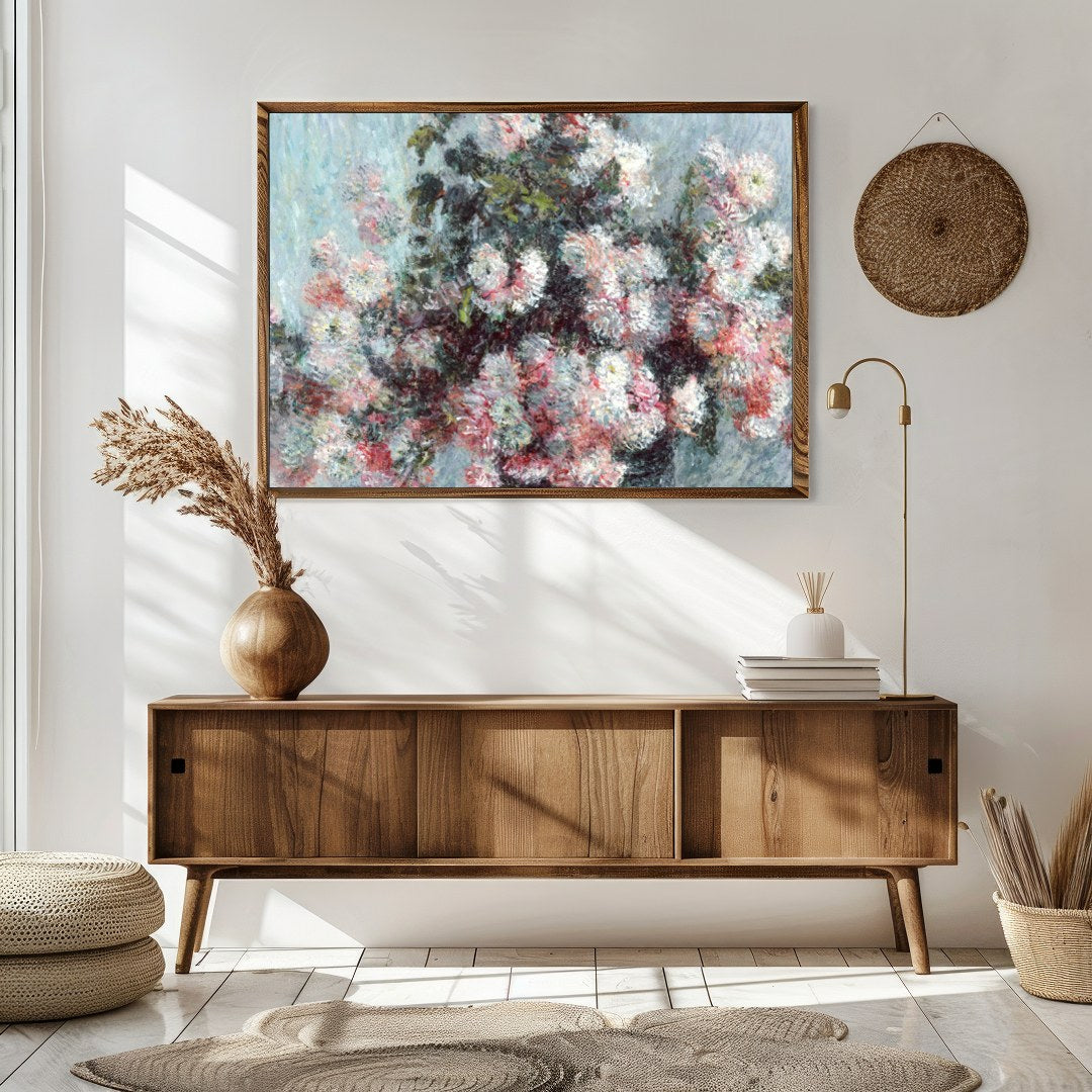 This captivating artwork beautifully encapsulates the delicate interplay of soft blossoms against a for Sitting Area