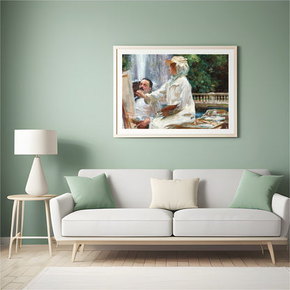 Capture the essence of the Impressionist movement with this vibrant artwork depicting two artists for Hall