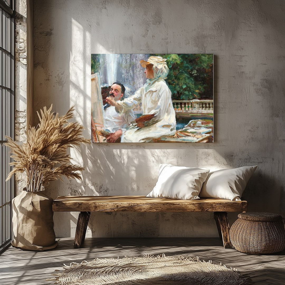 Capture the essence of the Impressionist movement with this vibrant artwork depicting two artists for Veranda