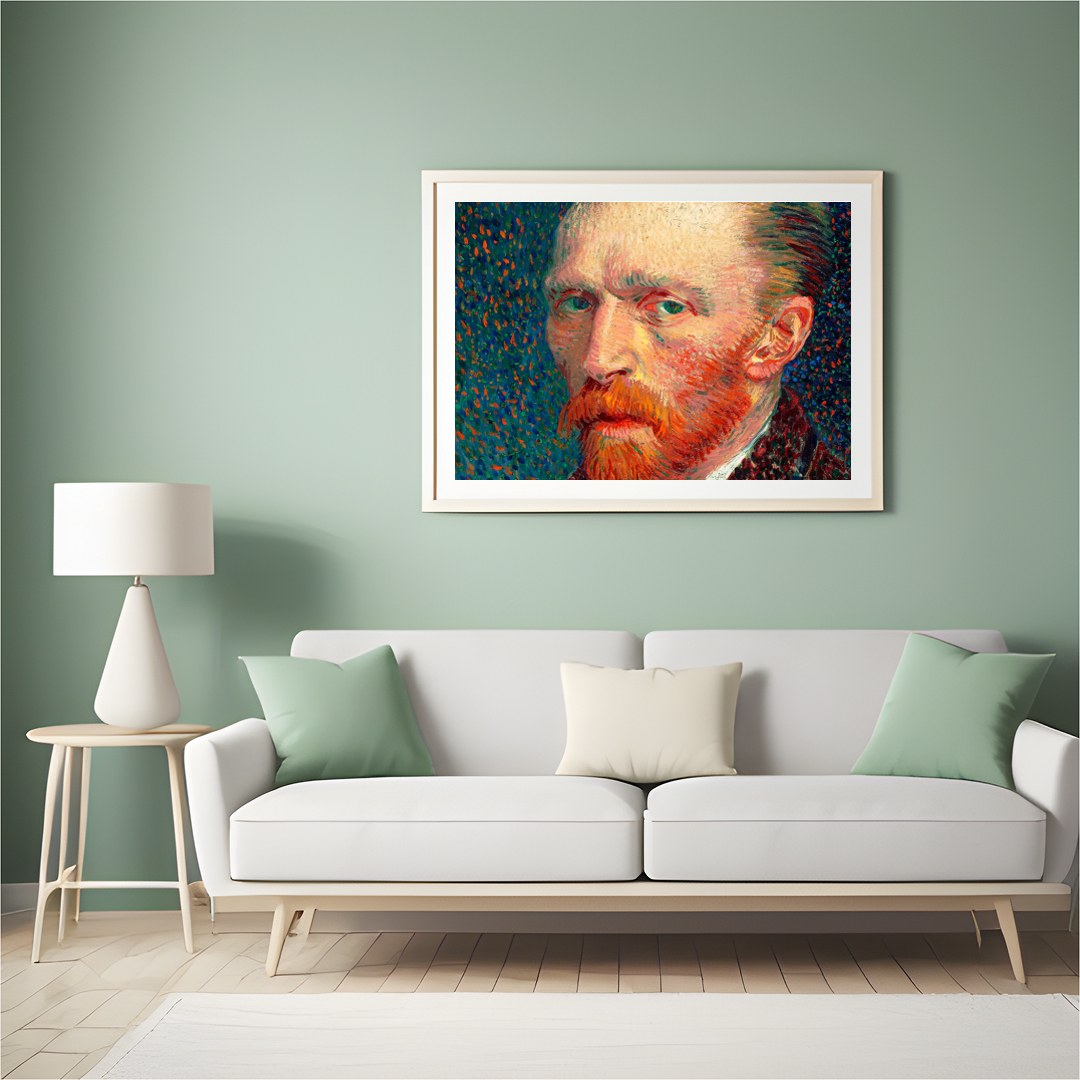 This captivating impressionist artwork features a striking portrait with vivid brushstrokes and a for Hall