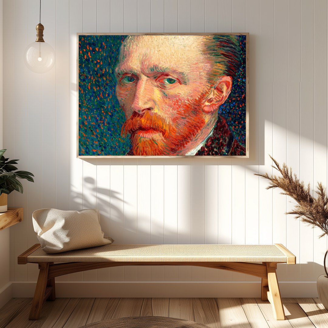 This captivating impressionist artwork features a striking portrait with vivid brushstrokes and a for Hallway