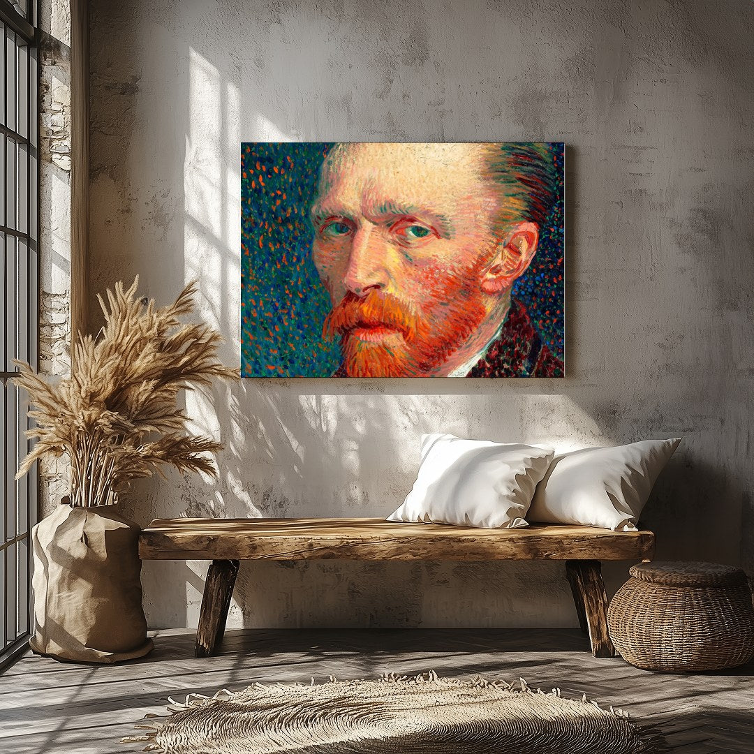 This captivating impressionist artwork features a striking portrait with vivid brushstrokes and a for Veranda