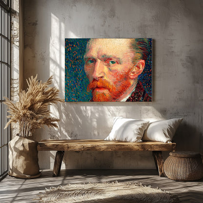 This captivating impressionist artwork features a striking portrait with vivid brushstrokes and a for Veranda