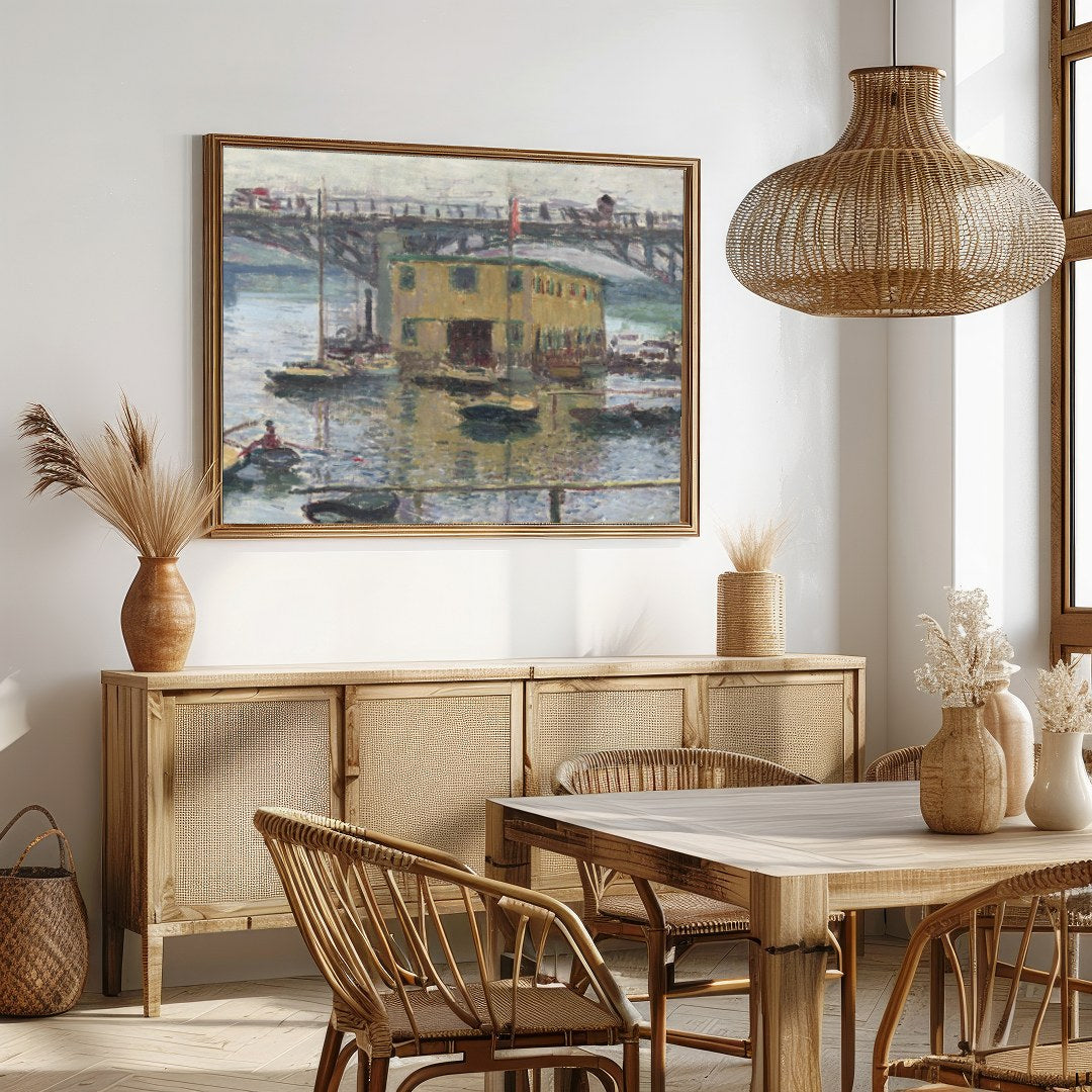 Immerse yourself in the tranquility of this Impressionist masterpiece capturing a serene riverside for Dining
