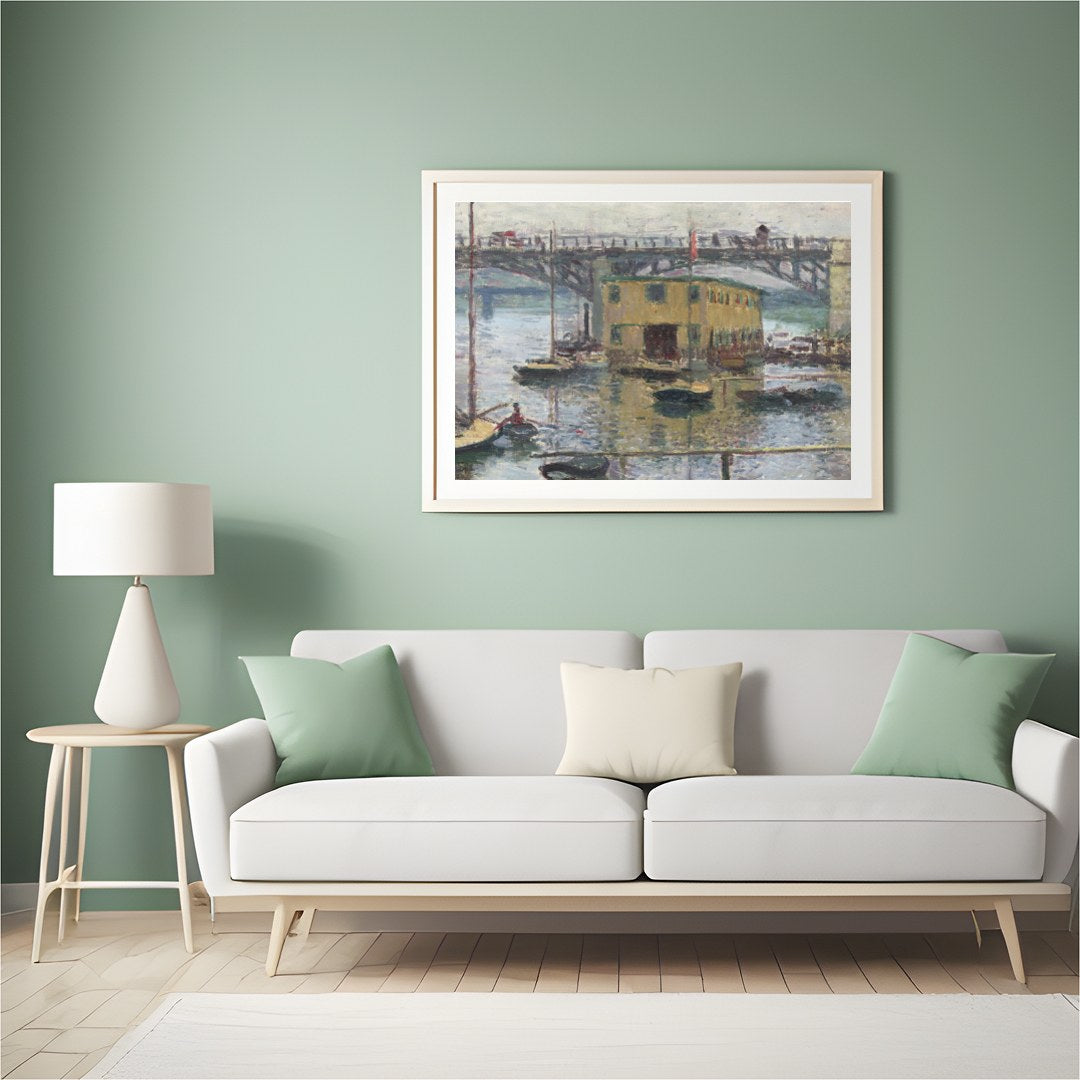 Immerse yourself in the tranquility of this Impressionist masterpiece capturing a serene riverside for Hall