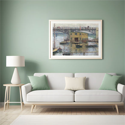 Immerse yourself in the tranquility of this Impressionist masterpiece capturing a serene riverside for Hall