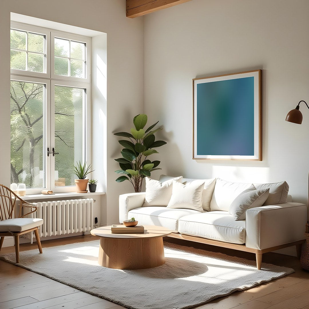 Immerse yourself in the tranquil hues of this sunset skyline, capturing the ethereal beauty of a for Living Room