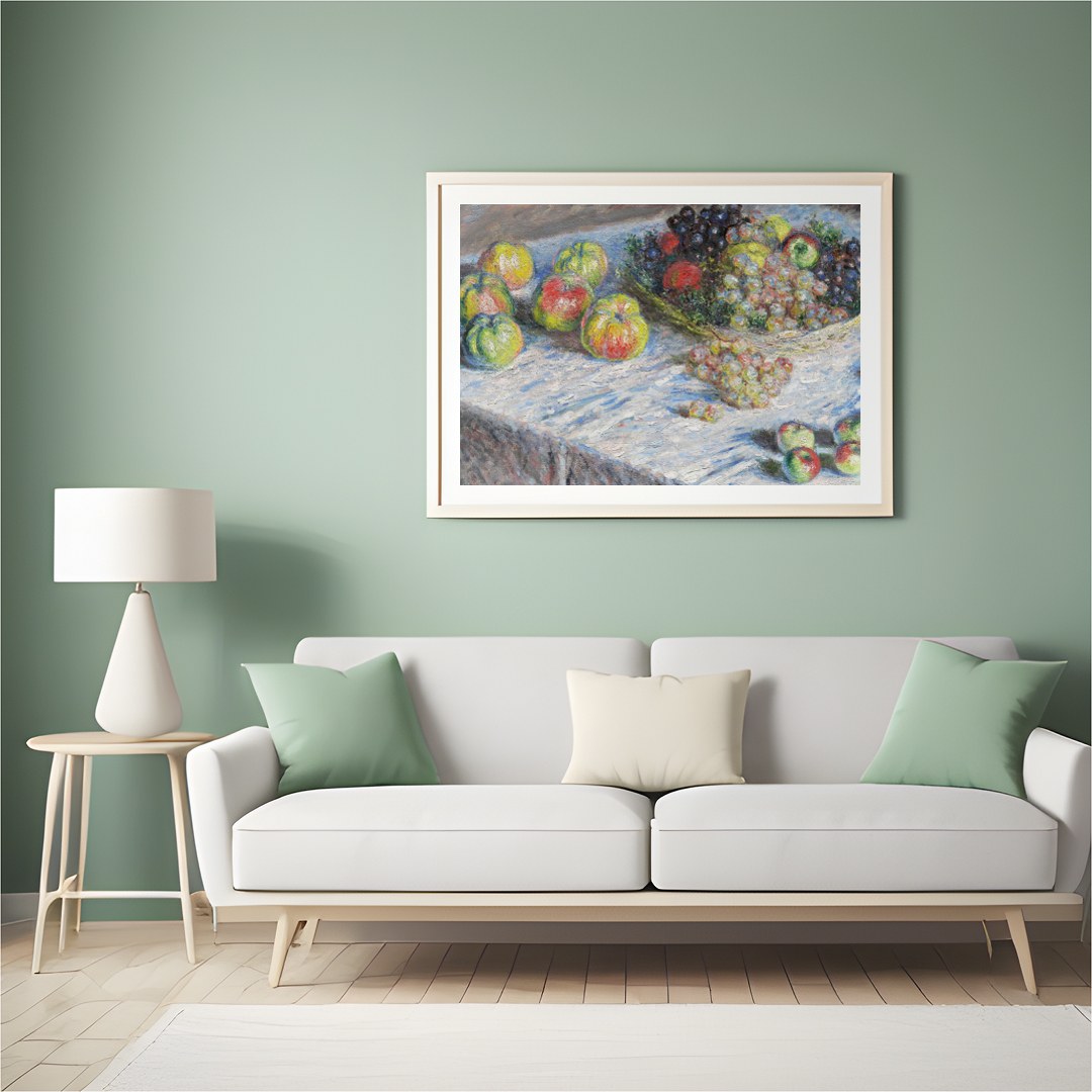 This stunning impressionist piece captures the essence of a bountiful fruit spread with a vivid for Hall