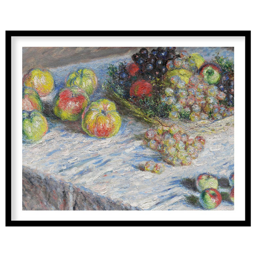 This stunning impressionist piece captures the essence of a bountiful fruit spread with a vivid for room