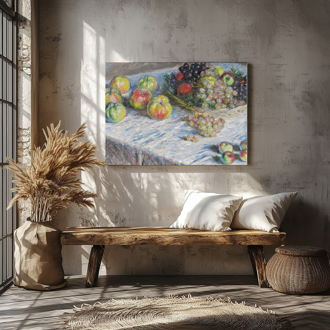 This stunning impressionist piece captures the essence of a bountiful fruit spread with a vivid for Veranda