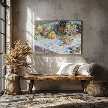 This stunning impressionist piece captures the essence of a bountiful fruit spread with a vivid for Veranda