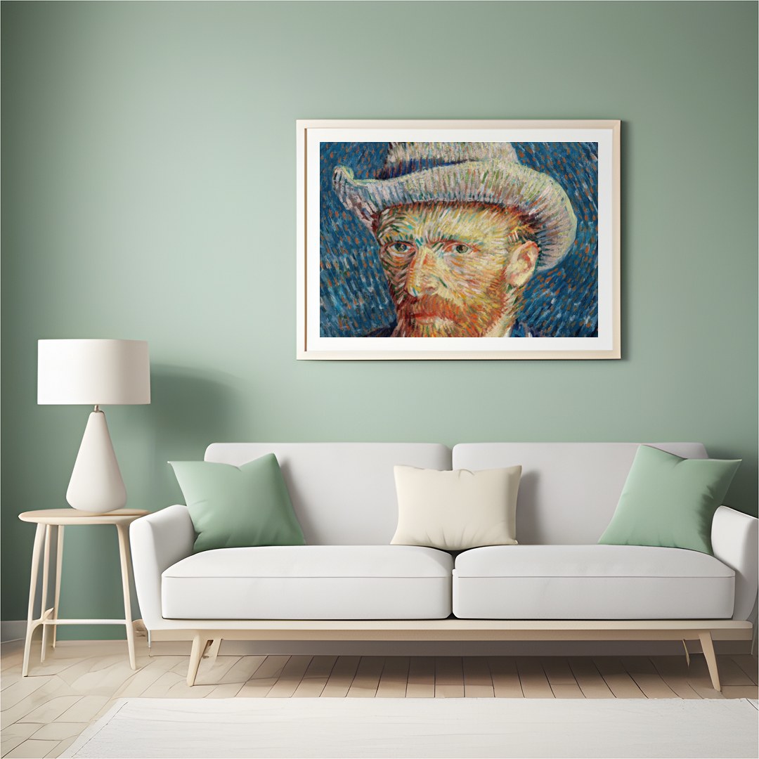 Dive into the mind of an artistic genius with this vibrant self-portrait. The swirling brushstrokes for Hall