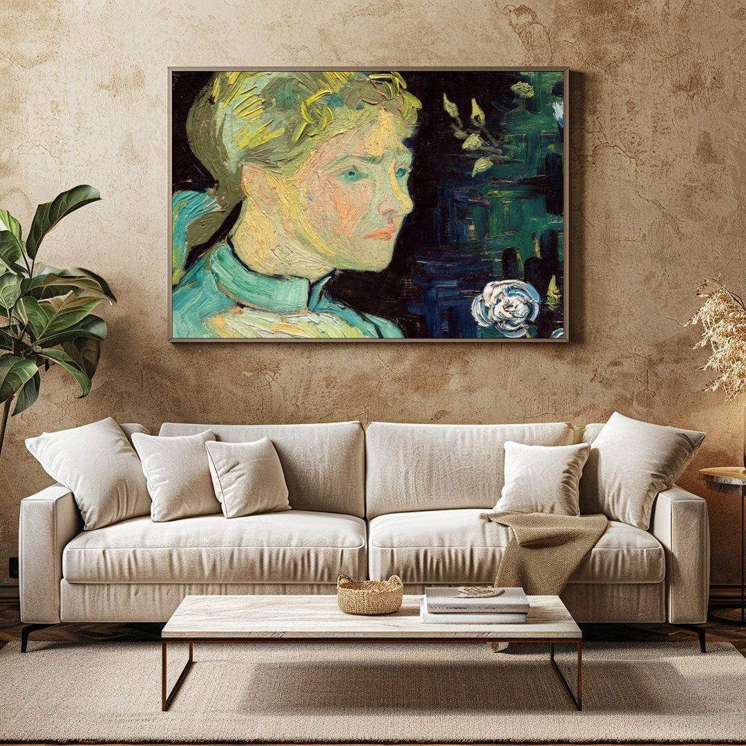 Immerse yourself in the captivating strokes of this impressionistic portrait, depicting a woman for Family Room