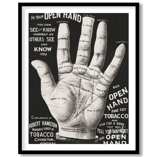 This abstract, poetic poster features fragmented phrases like "IN YOUR OPEN HAND, SEEK KNOW, OTHERS… for abode