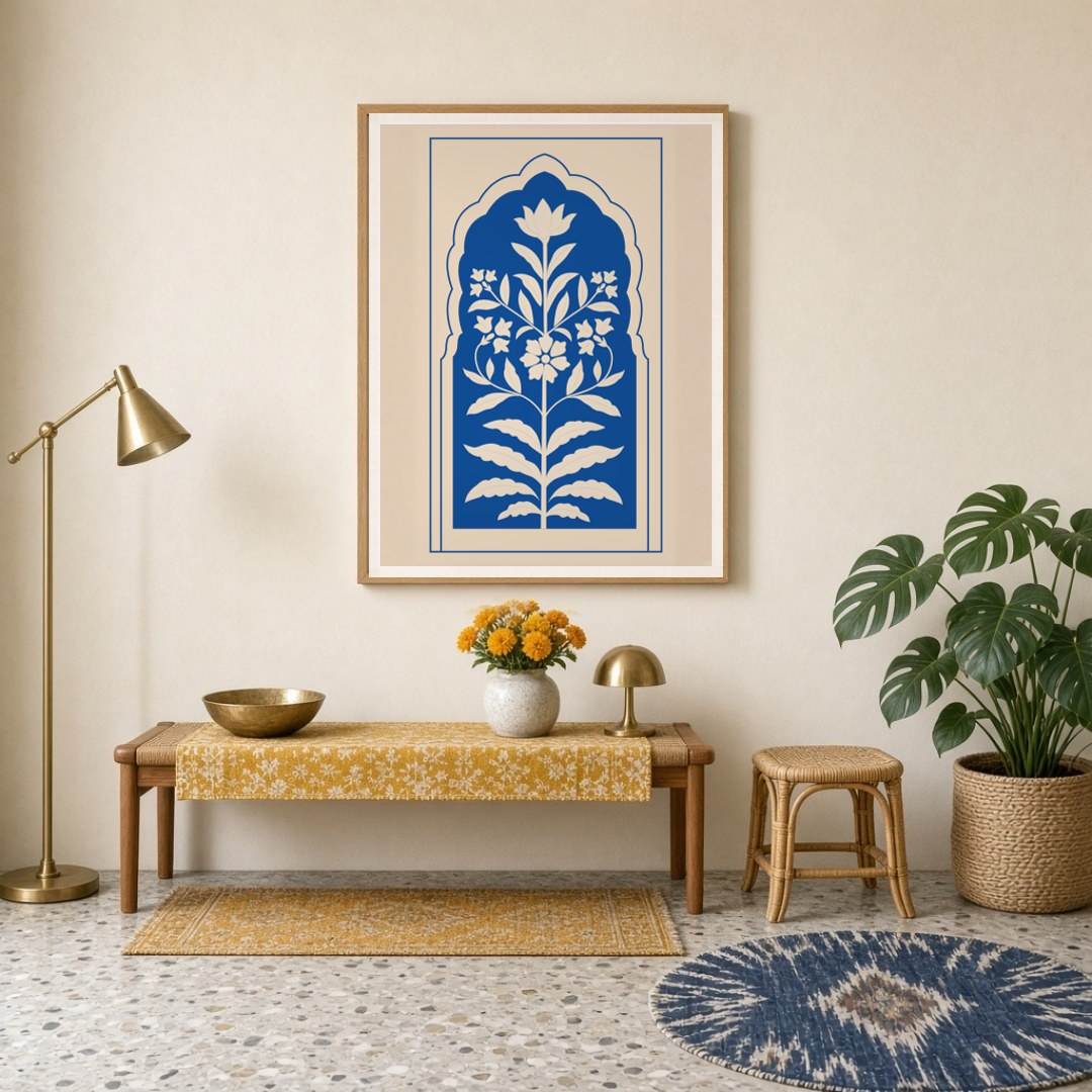 Experience the opulent beauty of Indo-Mughal artistry with this captivating wall art. Featuring a for Entrance