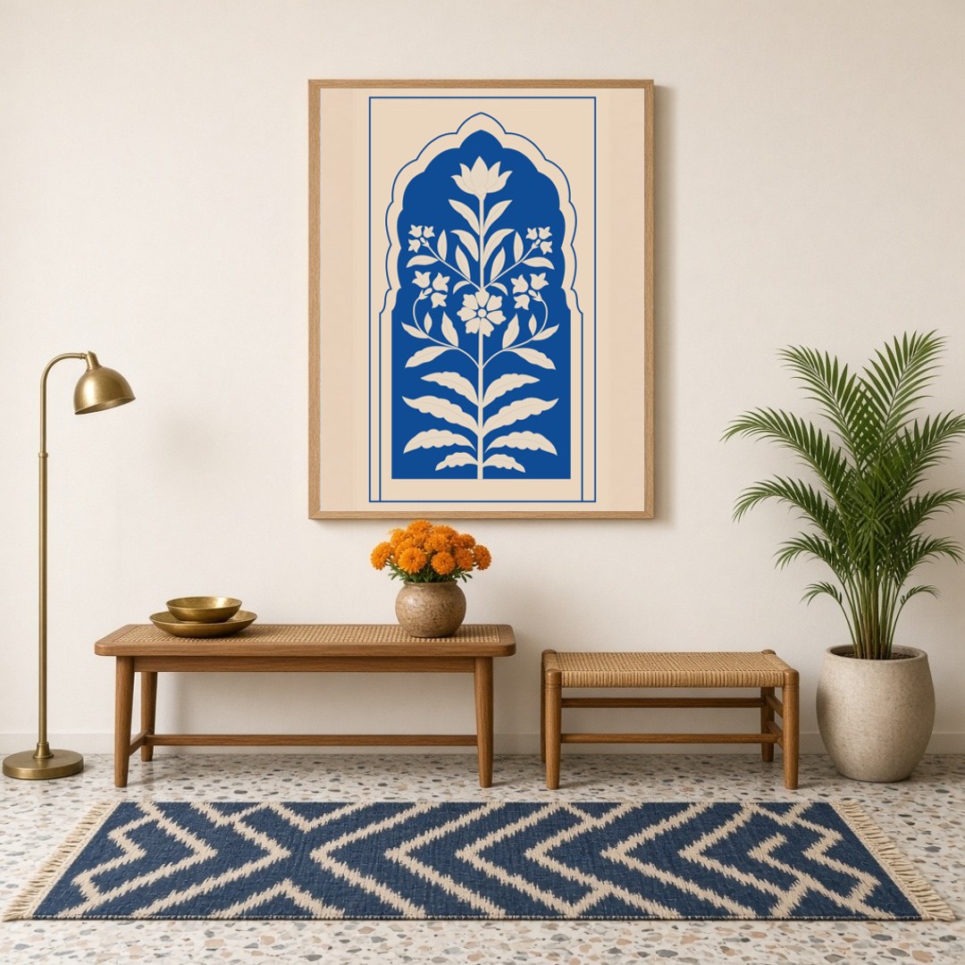Experience the opulent beauty of Indo-Mughal artistry with this captivating wall art. Featuring a for Hallway