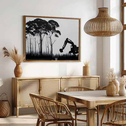 Immerse yourself in a thought-provoking blend of nature and industry. This striking artwork for Dining