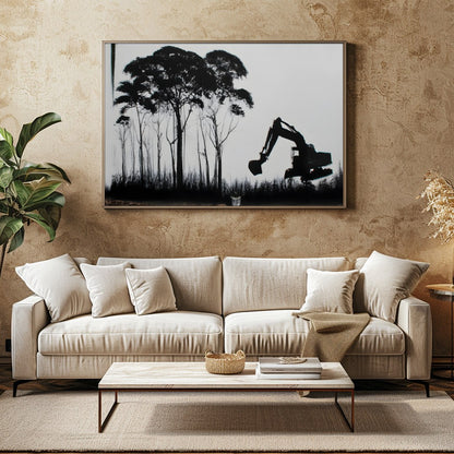 Immerse yourself in a thought-provoking blend of nature and industry. This striking artwork for Family Room