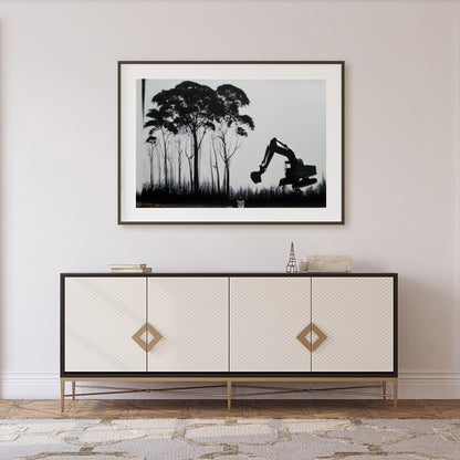 Immerse yourself in a thought-provoking blend of nature and industry. This striking artwork for Foyer