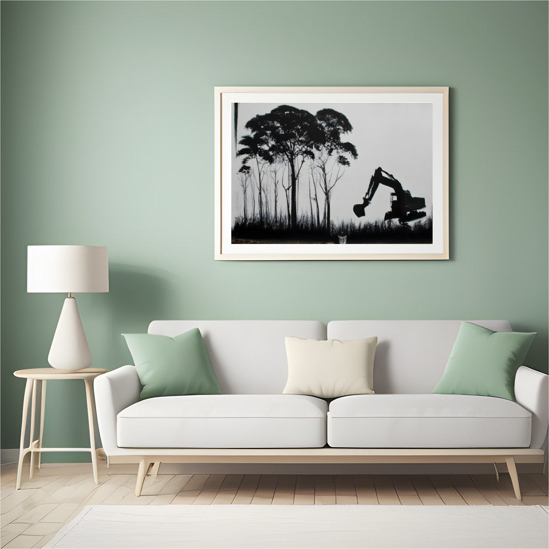 Immerse yourself in a thought-provoking blend of nature and industry. This striking artwork for Hall