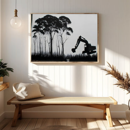 Immerse yourself in a thought-provoking blend of nature and industry. This striking artwork for Hallway