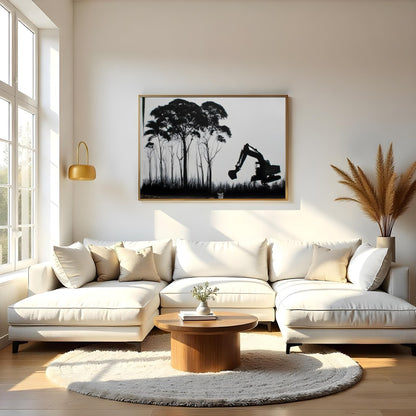Immerse yourself in a thought-provoking blend of nature and industry. This striking artwork for Living Room