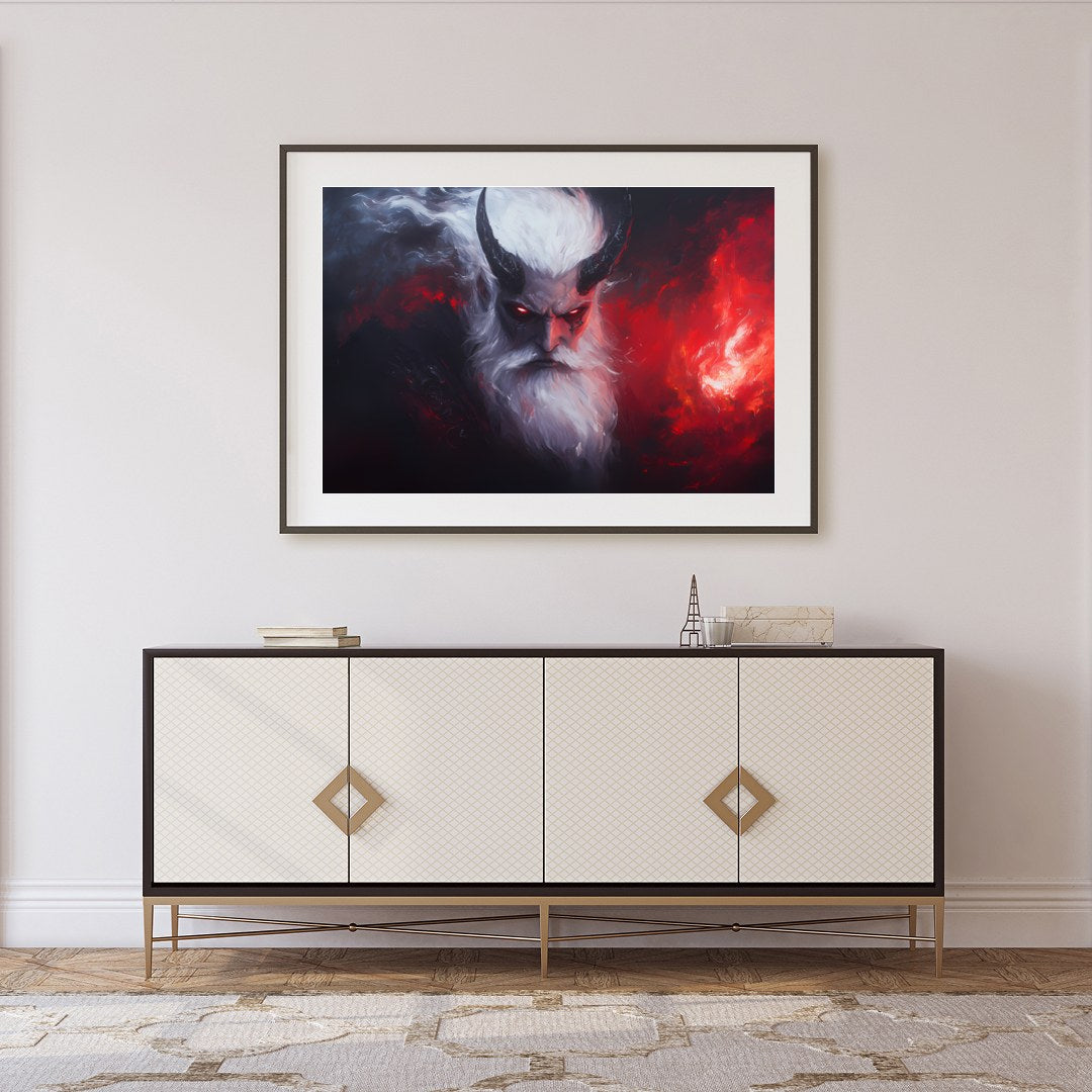 Dive into the depths of fantasy with this striking artwork, depicting a powerful demon with an for Foyer