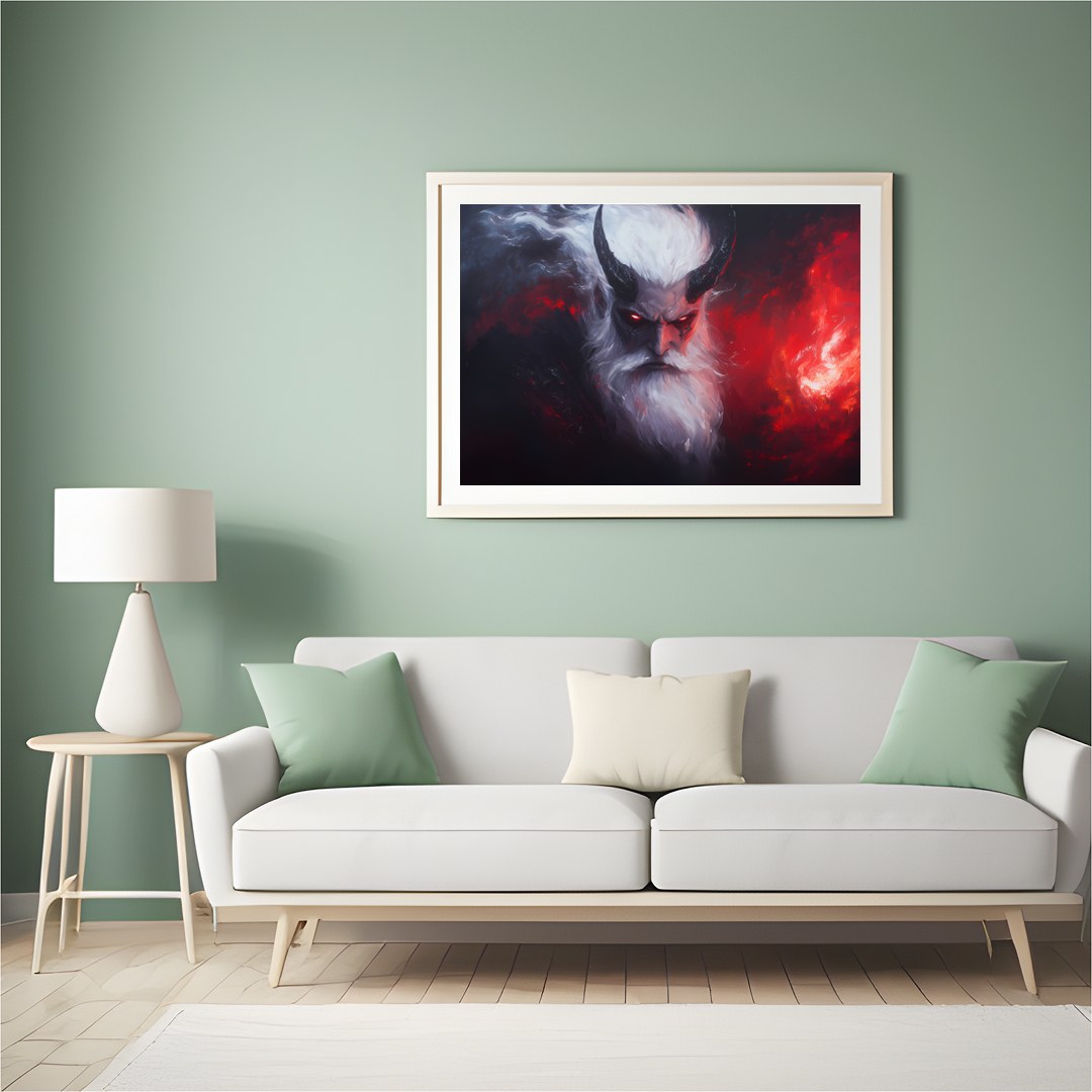Dive into the depths of fantasy with this striking artwork, depicting a powerful demon with an for Hall