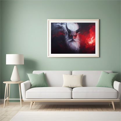 Dive into the depths of fantasy with this striking artwork, depicting a powerful demon with an for Hall