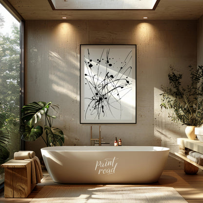 """Ink Burst"" captures the explosive energy of ink splatters and lines against a stark white backd… for bathroom
