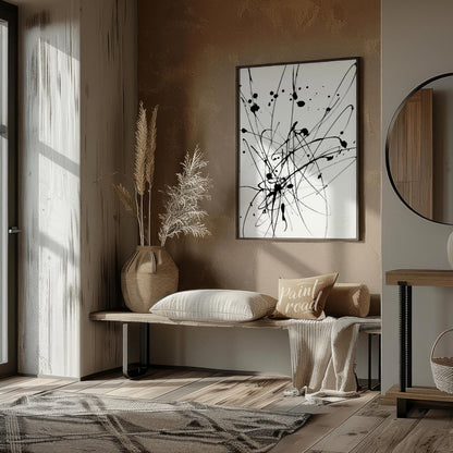 """Ink Burst"" captures the explosive energy of ink splatters and lines against a stark white backd… for entryway